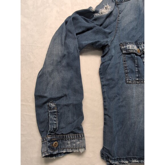 Studio F Women Button Down Long sleeve Shirt Jean Type Ripped Distressed - Picture 2 of 16